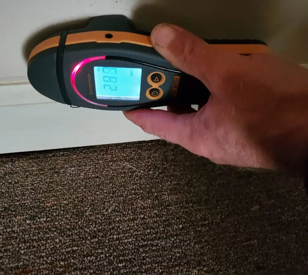 Moisture detection at baseboard during Sewage Cleanup & Sanitation in Norco